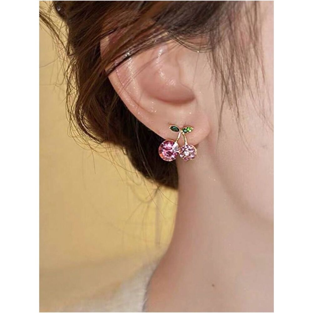 Pink Cherry Stud Earrings A1839 - Picture 2 of 4